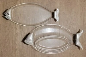 2 Large Fish Shaped Serving Tray Clear Acrylic/Lucite and Aluminum - Picture 1 of 1