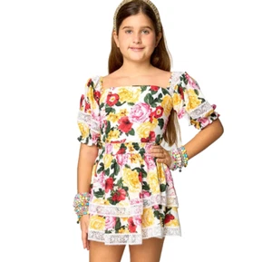 BuddyLove Junior Girls 10 Simone Smocked Puff Sleeve Floral Print Top & Skort - Picture 1 of 17