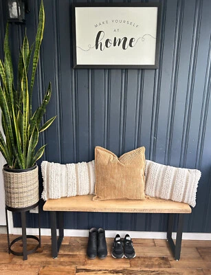 Wood Bench - Solid wood bench top handmade in USA - adjustable metal legs - Image 1 of 4