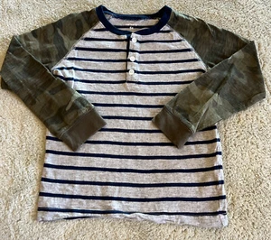 Carters Boys Gray Blue Striped Green Camouflage Raglan Long Sleeve Shirt 5T - Picture 1 of 7