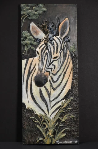 Vintage African Elephant and Zebra Ruane Manning Wall Hanging Mother Baby 3D Res Cover