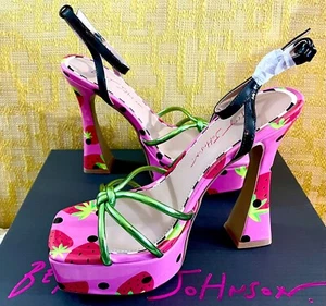 Betsey Johnson Chunky Plateauschuhe Neu! Burning Party Sandalen Pink 7 Tiky Frui - Bild 1 von 8