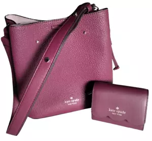 Kate Spade Marti Small Bucket Bag Pebble Leather Burgundy matching wallet Ex con - Picture 1 of 18