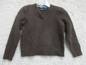 Polo Ralph Lauren Sweater Large Youth Brown Pullover 100% Lambs Wool V Neck Girl - Picture 1 of 9