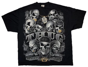 Vtg Y2K Liquid Blue Skulls AOP Gangster Thug Life Hustle Double Sided Shirt 3XL - Picture 1 of 10