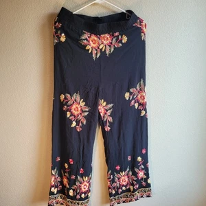 Liv Los Angeles Womens Pants Sz L Wide Leg Floral Embroidered Bohemian Festival - Picture 1 of 14