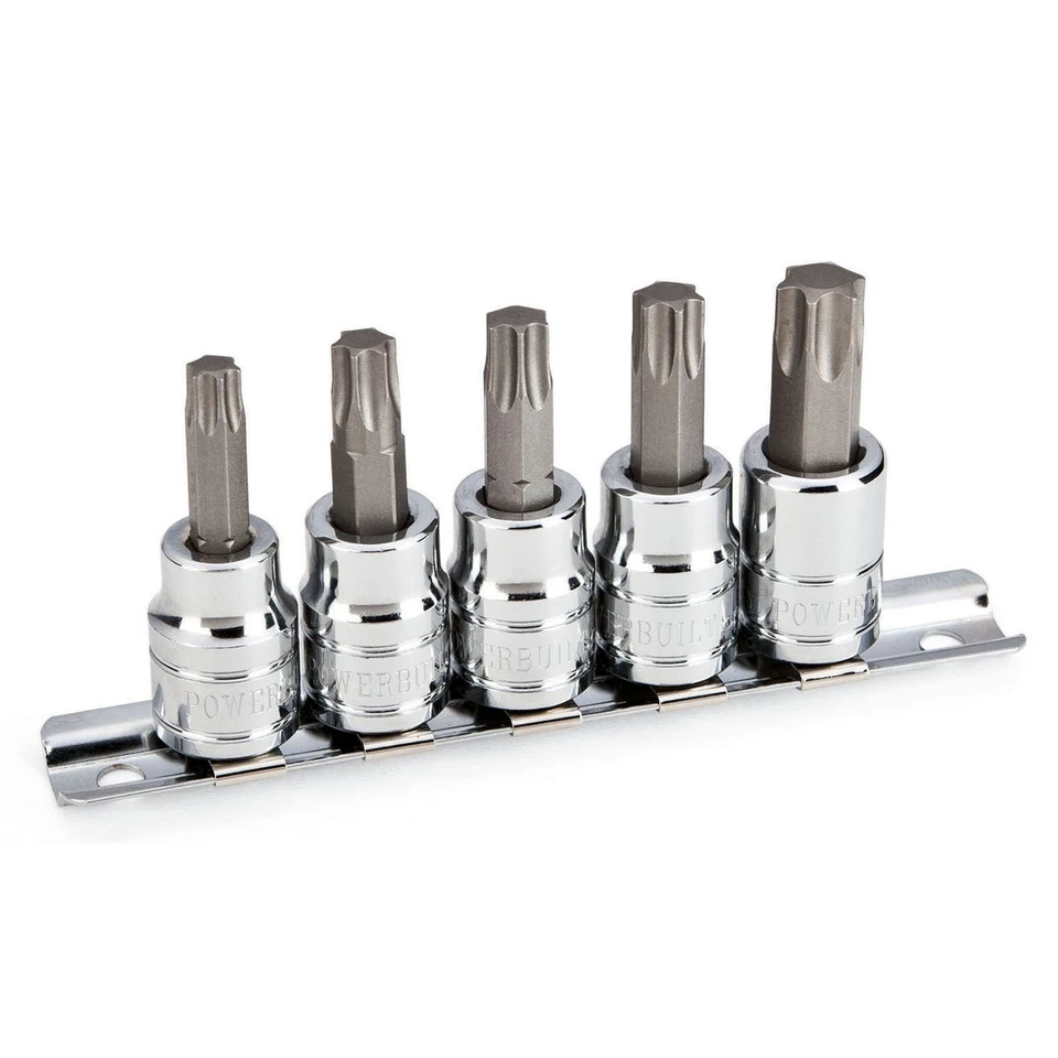 Powerbuilt 5 Pc. 3/8 in. Drive Torx Bit Socket Set, Size from T40 to T55 - Image 1 of 4