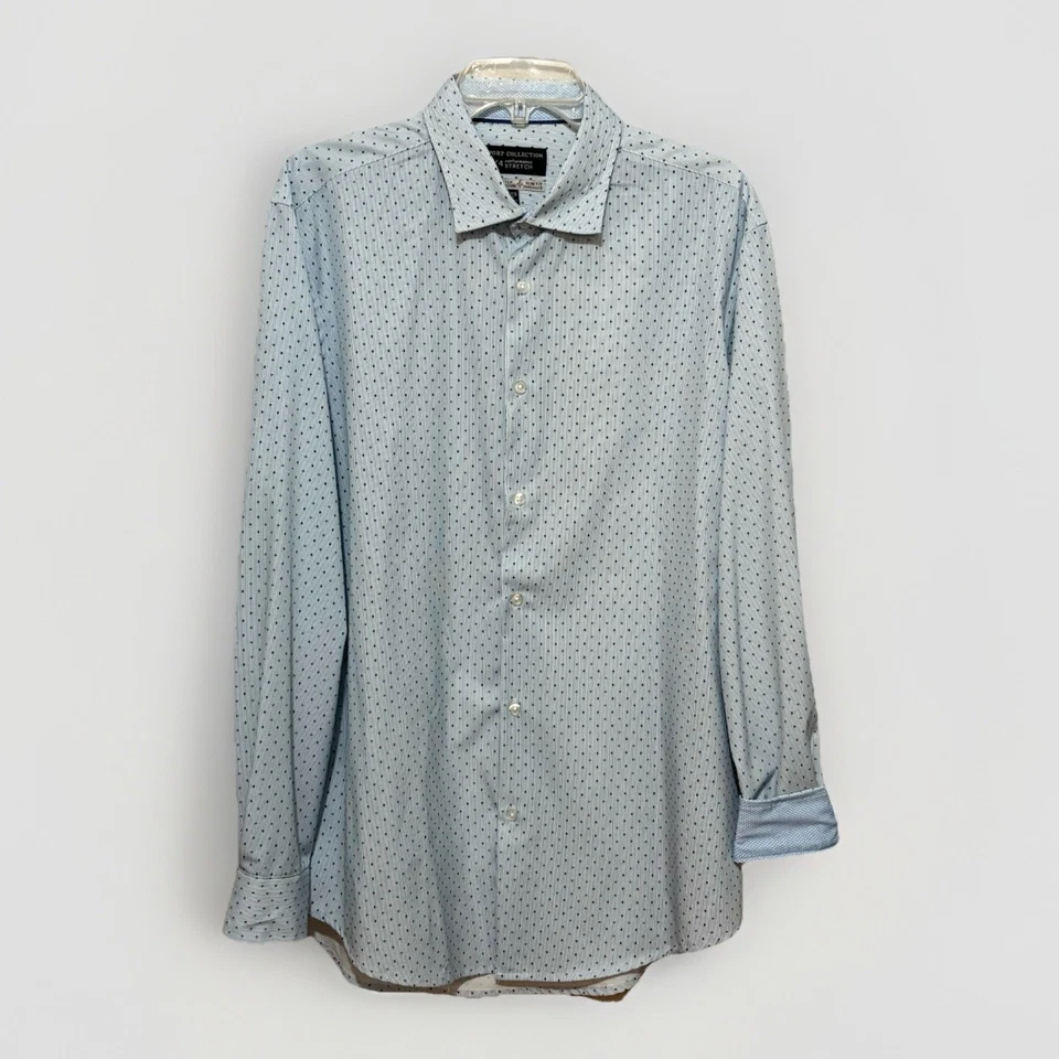 Report Collection X4 Stretch Dress Shirt Blue Dot Stripe Slim Fit XL 17 34/35 - Image 1 of 4