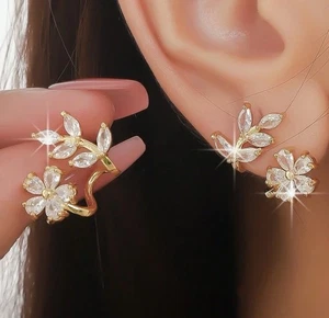 Gold Floral Rhinestone Earrings - Picture 1 of 3