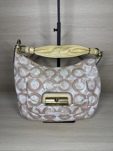 Borsa a tracolla Coach Kristin Op Art rosa crema paillettes tracolla convertibile #16791 - Foto 1 di 11