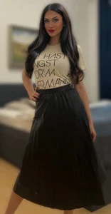 Midi Rock Lederimitat H&M Faltenrock 34 Schwarz Gebraucht - Bild 1 von 11