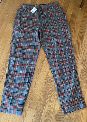 Pantalones nuevos de pijama de franela de algodón Eddie Bauer gris rojo a cuadros medianos Foto 1 de 4