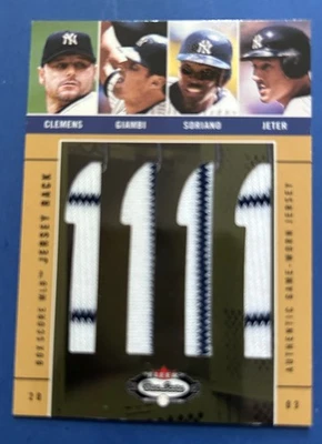 2003 Fleer Box Score "Jersey Rack Quad" Clemens/Giambi/Soriano/Jeter 143/150 - Image 1 of 2