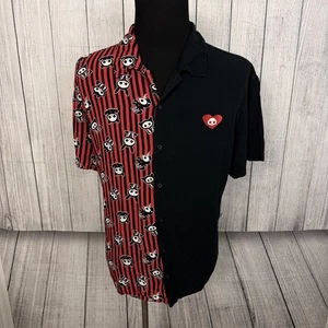 Camisa Skelanimals XXL negra y roja manga corta con botones delanteros para hombre - Imagen 1 de 7