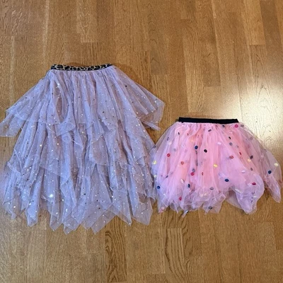 Girls Kids Tulle Skirt Dress Set of 2 Pink Polka Dots Mauve Stars Size 8-10 - Image 1 of 4