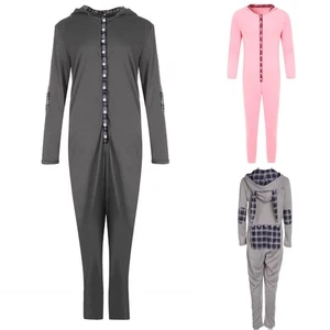 Men Loungewear Walking Around Jumpsuit Homewear Pajamas Hooded Long Sleeve Cozy - Picture 1 of 28