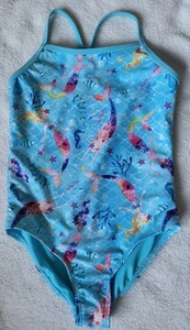 Wonder Nation Girl's One Piece Mermaids Bathing Suit Blue Size 6-6x EUC - Picture 1 of 4