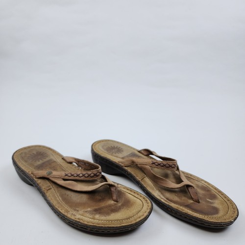 Ugg 1004116 sandalo infradito donna pelle marrone zeppa tanga taglia 9 EU 40