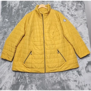 NEW Ulla Popken Jacket Womens 28/30 Mustard Yellow Packable Full Zip Puffer - Picture 1 of 10