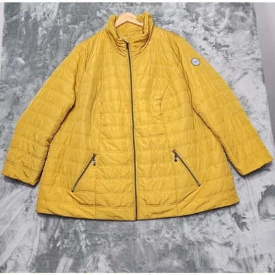 NEW Ulla Popken Jacket Womens 28/30 Mustard Yellow Packable Full Zip Puffer - Image 1 of 4
