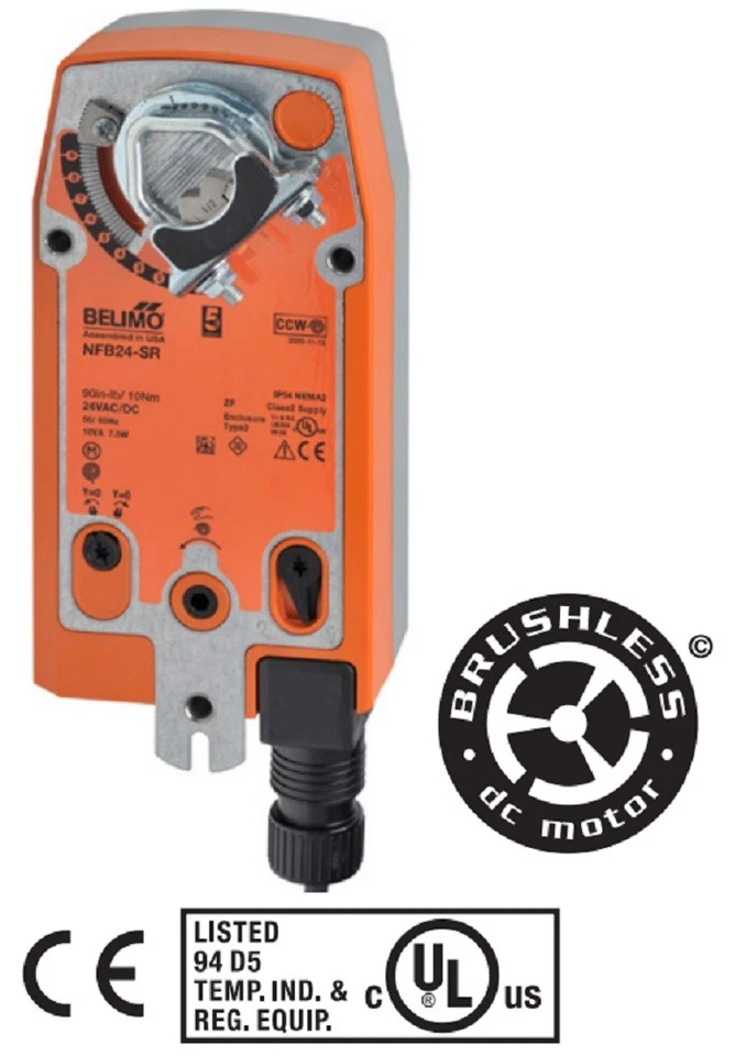 Actuador amortiguador Belimo NFB24-SR, 90 in-lb 10Nm, retorno de resorte, 2-10V, modulador Foto 1 de 1