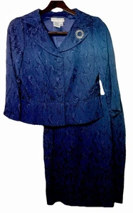 Maggy London 2 Pc Skirt Suit Sz 10 P Single Breast Metallic Brocade Coquette - Picture 1 of 15