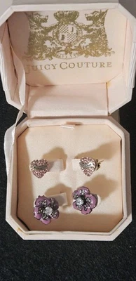 Vintage Juicy Couture Earrings Purple Flower Studs & Pink Heart Studs - Image 1 of 4