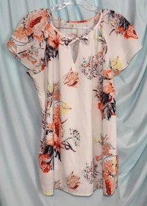 Simple Fun Multicolor Floral Keyhole Neck Lightweight Blouse Women's Size L NWOT - Picture 1 of 5
