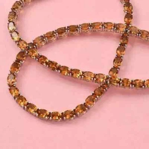 Women's 24 Ct Oval Cut Lab-Created Citrine Tennis Necklace 14K WhGold Plated 18" - Picture 1 of 3
