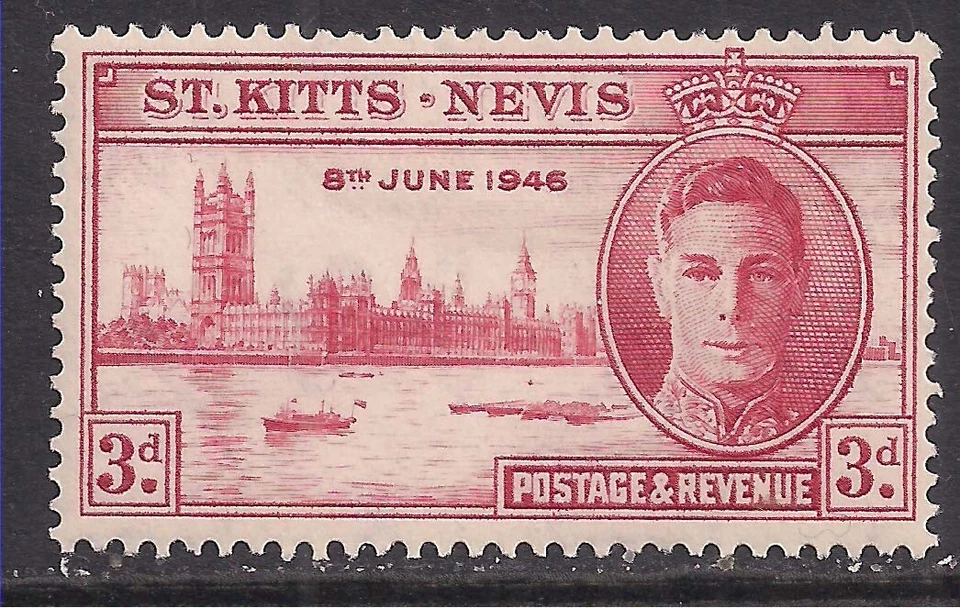 St Kitts - Nevis 1946 KGV1 3d Victory Carmine MM SG 79 ( B906  ) - Image 1 of 1