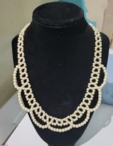 Vintage Beaded Faux Pearl Collar  Necklace Lace Style Elegant Evening Wear - Picture 1 of 3
