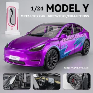 1:24 Scale Tesla Model Y Alloy Car Model Diecast Metal Toy with Lights and Music - Picture 1 of 7