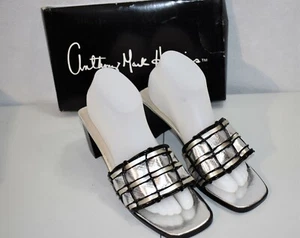 Sandali Anthony Mark Hankins tacchi neri e argento taglia 9 W vintage - Foto 1 di 8
