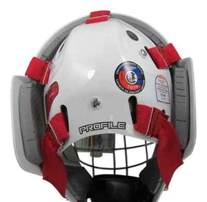 Arnés profesional Nash Hockey Goalie | rojo azul negro beige correa de casco máscara pintada - Imagen 1 de 10