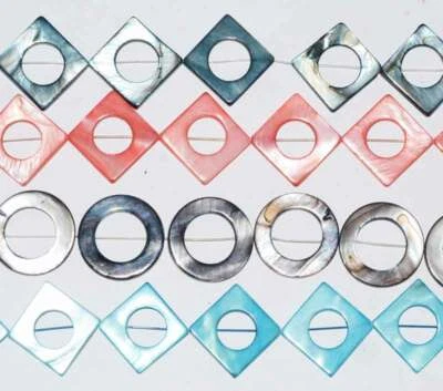 Anel diagonal quadrado 20 mm 25 mm concha de pérola natural contas de pedra preciosa 15" faça você mesmo - Imagem 1 de 2