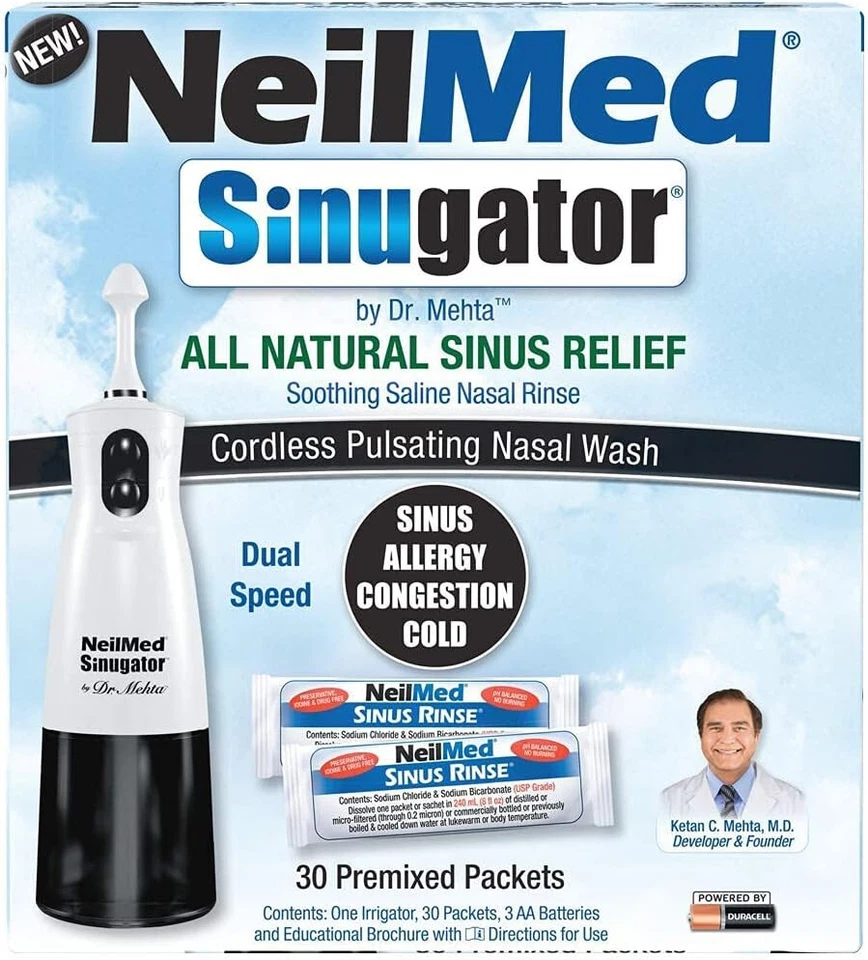 NeilMed Sinugator Cordless Pulsating Nasal Irrigator (Dual Speed) with 30 Premix - Image 1 of 1