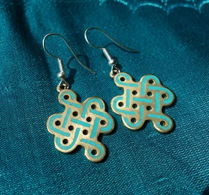 Handmade Earrings with Endless Knot for Endless Love in Turquoise from Nepal - Picture 1 of 2