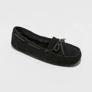 Stars Above Women's Black Chaia Black Faux Fur Moccasin Slippers Size 5 New - Picture 1 of 8