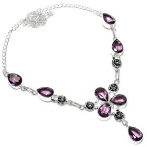 Amethyst Gemstone Handmade 925 Sterling Silver Jewelry Necklaces Sz 18" - Picture 1 of 1