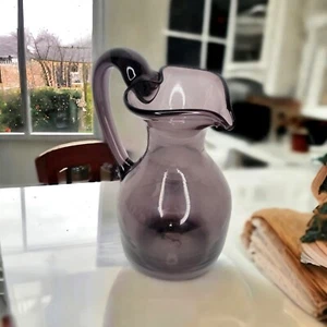 Art Glass Vintage Hand Blown Purple Pitcher with Handle Heart Shaped Spout 5.5" - Picture 1 of 12