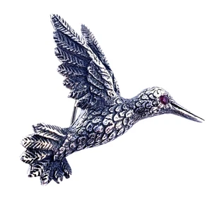 JAMES AVERY RETIRED Sterling Silver RUBY HUMMINGBIRD Pin Pendant Brooch Vintage - Picture 1 of 7