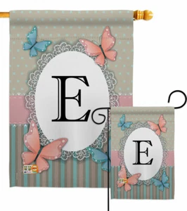 Butterflies E Initial Garden Flag Bugs Frogs Friends Decorative Gift Yard Banner - Picture 1 of 17