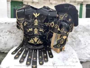 Roman Black Body Armor, Medieval Greek Gladiator Muscle Armor Cuirass & Helmet - Picture 1 of 5