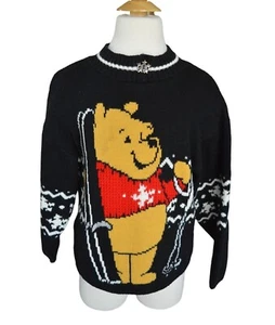 Vintage 90s Disney Winnie The Poo Ski Holiday Sweater Kids M (8-10) - Picture 1 of 8