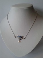 Jugendstil Pfau Collier blaue Emaille Opal Perle Halskette Silber Schmuck - NEU