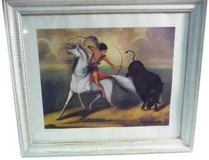 Vintage BUFFALO HUNTER ART PRINT (1970's) Santa Barbara Museum of Art - Picture 1 of 6