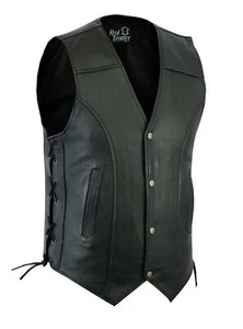 Gilet da uomo in pelle nera da moto gilet stile biker con lacci laterali - Foto 1 di 3