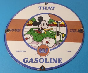 Vintage Gulf Gasoline Sign - Racing Division Gas Pump Station Porcelain Sign - Picture 1 of 15