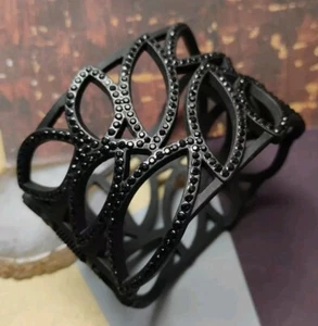 LIA SOPHIA "Night Owl" Black Openwork Magnetic Hinge Bracelet w/Crystals! - Picture 1 of 11