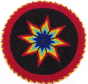 NATIVE STYLE HANDMADE RED BLACK TURTLE BEADED APPLIQUES ROSETTE 5 INCH - Picture 1 of 2